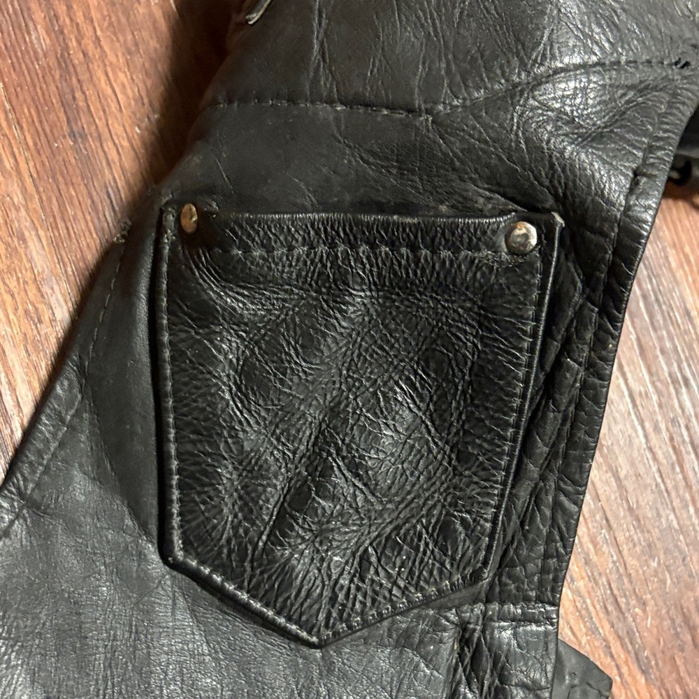 Shaf 90s Black Leather Chaps Medium - Picture 11 of 14